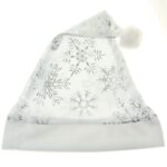 Новогодний колпак, белый со снежинками,  28*38см, текстиль