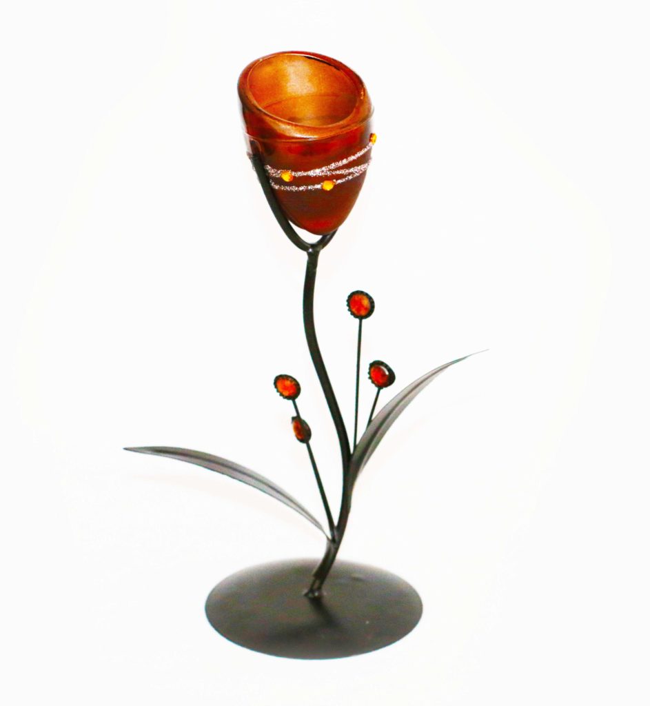Подсвечник для свечей «Цветок» красный, h-24см, металл/стекло