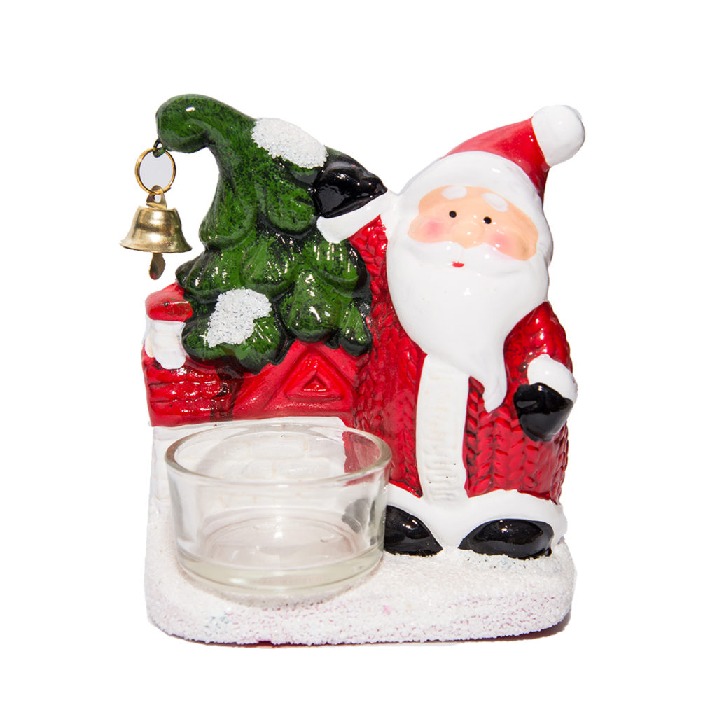 Подсвечник НГ "Снеговик/Санта", со стеклянным подсвечником, керамика