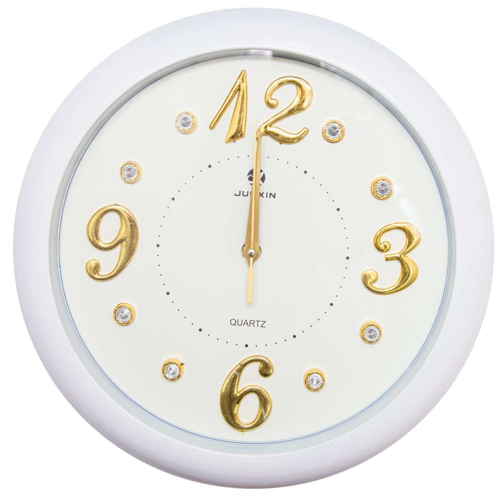Часы настенные, d-30см, круглые с золотыми цифрами и стразами, пластик/стекло