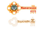 Магнит ключ от города с гербом Караганды, h-11см, дерево