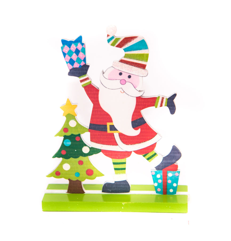 Держатель для визиток с прищепкой "Санта с елкой", h-17см, дерево