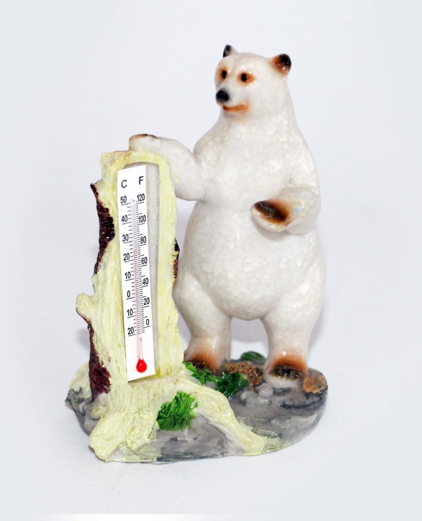 Медведь белый с термометром, h-13см, керамика