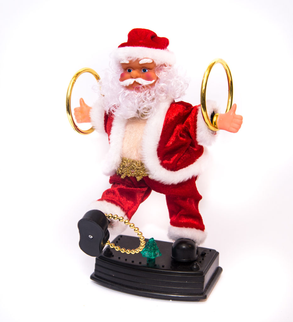 Санта Клаус с обручами, музыкальный, электромеханический, h-25 см, пластик/текстиль
