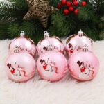 Набор ёлочных шаров "Весёлый снеговик", d-7см, 6шт, цвет розовый,  пластик