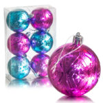 Набор ёлочных шаров  "Цветение", d-6см, 6шт,  цвет розово-голубой, пластик