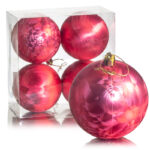 Набор ёлочных шаров "Туман", d-8 см, 4шт,  цвет красный, пластик