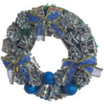 Венок рождественский "Синие банты и шарики", d-22см, дерево, пластик