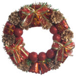Венок рождественский "Красные шарики, колокольчики, подарки", d-22см, дерево, пластик