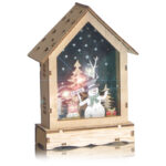 Подвеска-светильник "Дом со снеговичком", 11х8,5см, дерево
