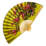 Веер "Сакура",  h-50см, жёлтый,  бамбук, текстиль