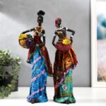 Статуэтка "Африканка в цветном платье, с корзиной фруктов", 32,5х10х8см, микс,  полистоун