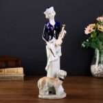 Статуэтка "Леди со скрипкой и собакой", 30х10х9,5см, фарфор