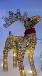 Фигура новогодняя -олень цвета серебра и золота с батиком, светящийся, h-80см, металл