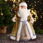 Фигура новогодняя "Дед Мороз" в шубе  золотого цвета, h-50 см, текстиль, пластик