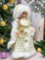 Фигура новогодняя "Снегурочка в белой шубке" с меховой опушкой, h-40 см, текстиль, пластик