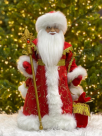 Фигура новогодняя  "Дед Мороз с мешком" в красной шубе с меховой опушкой,  h-50 см, текстиль ,пластик
