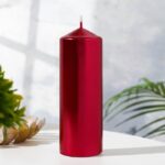 Свеча "Столбик", 5,5х15см, цвет красный металлик