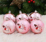 Набор ёлочных шаров "Весёлый снеговик",  d-7 см, 6 шт, пластик, цвет розовый