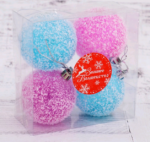 Набор ёлочных шаров "Заснеженный",  d-6 см, 4 шт, пластик, цвет малиново-голубой