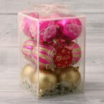 Набор ёлочных шаров "Забава", d-6 см, 12 шт, пластик, цвет золотисто-розовый