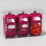 Набор ёлочных украшений "Машинки", 3 шт, 9х3,5 см, пластик, цвет розовый