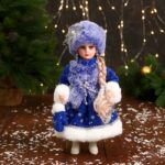 Снегурочка "В меховом жилете", h-32см, пластик, текстиль, цвет бело-синий