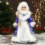 Снегурочка "Шик" в синей шубке и шапочке, 17х35 см, пластик, текстиль