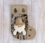 Носок для подарков "Дед Мороз, берёзка", 18х24 см, текстиль, цвет коричневый