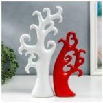 Сувенир  "Дерево", набор 2 шт, 24х10 32х15 см, цвет красно- белый, керамика