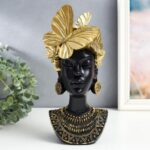 Сувенир бюст "Африканка - головной убор из бабочек", цвет черный с золотом, 13х10х28,5 см, полистоун