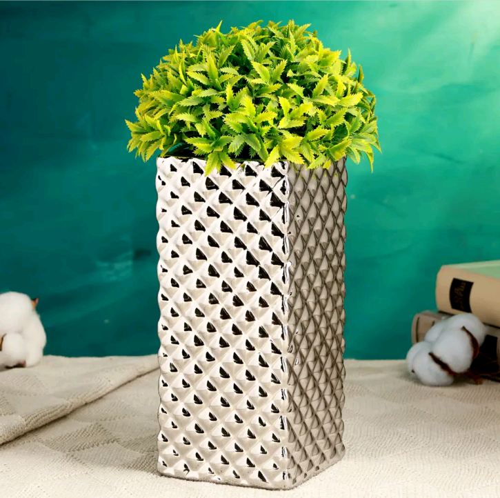 Ваза настольная "Кристи", 9*9*19 см, цвет серебро, керамика